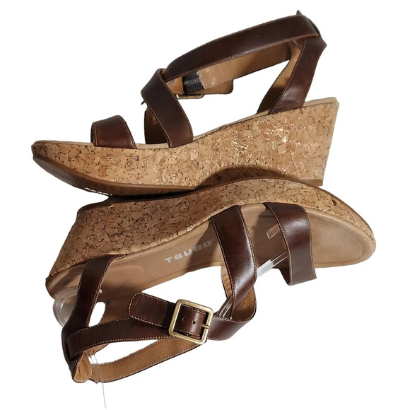 Tsubo Olivette BrownTan Leather Strappy Cork Wedge Platforms - Picture 8 of 14